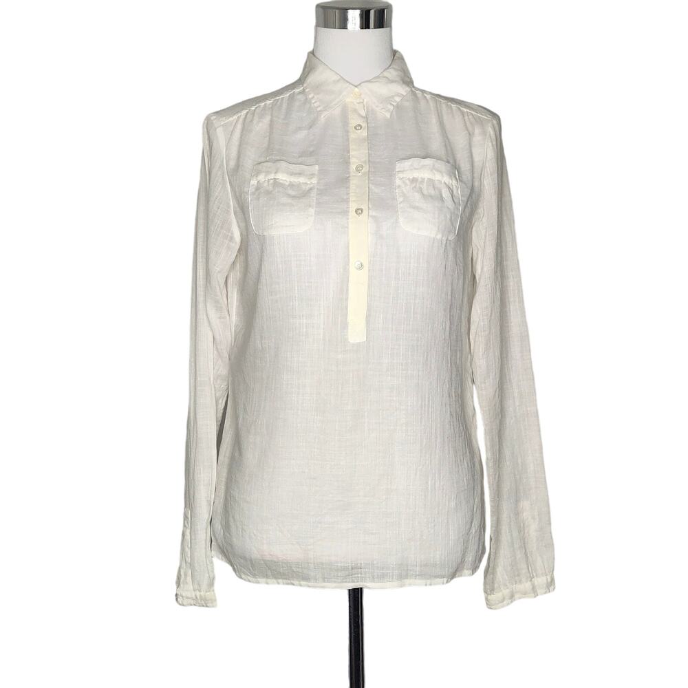 Club Monaco sheer cotton long sleeve popover tunic blouse minimalist S